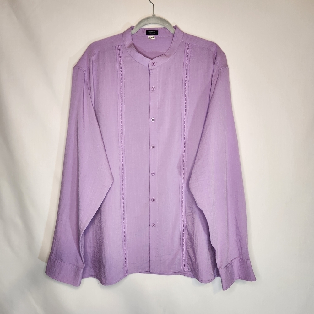 Coofandy Men's Light Purple Band Collar XXXL Casual Button Down Shirt